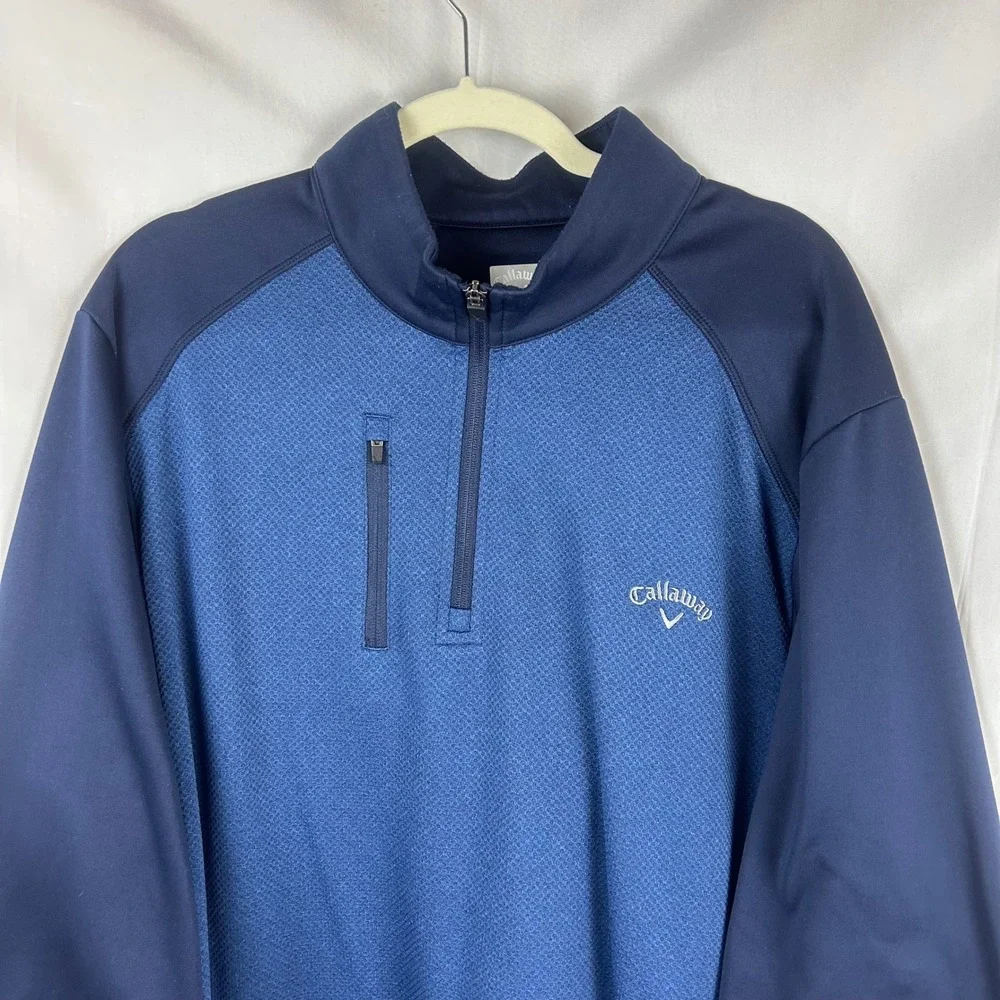 Callaway Mens XXL 1/4‎ Zip Pullover Blue Textured Golf Performance Jacket